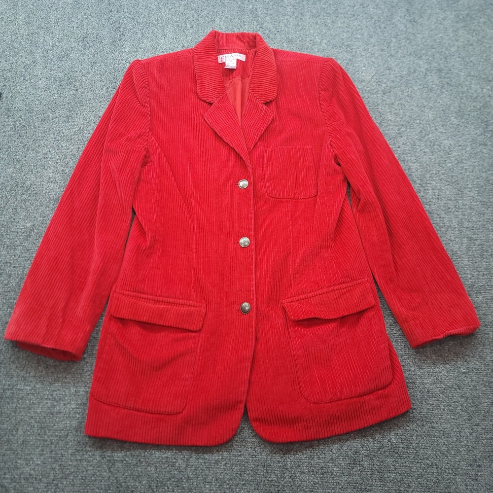Chaus Sport Red Corduroy Blazer Vintage Crest Button Jacket Womens Size 12